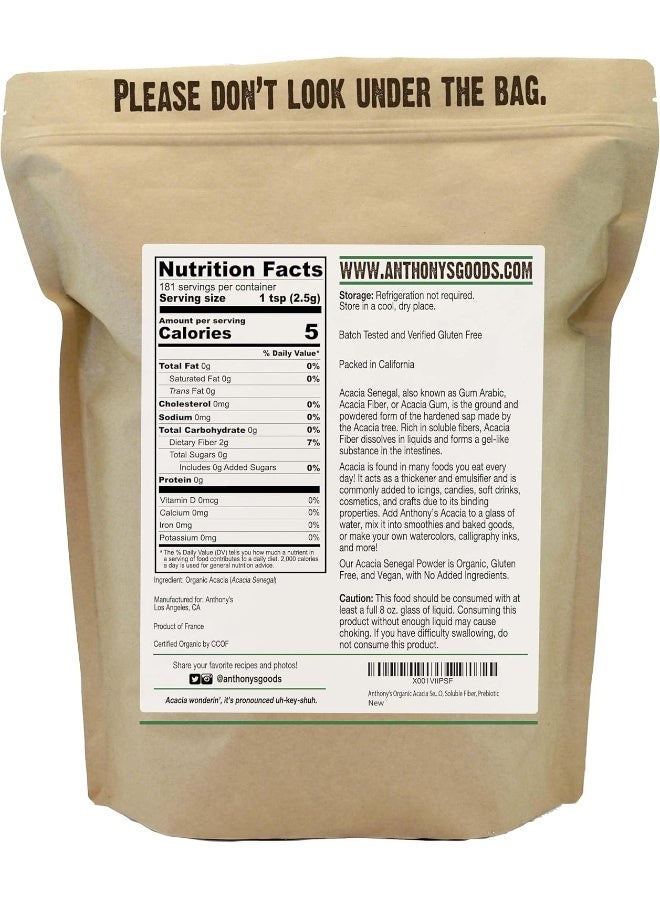 Anthony's Organic Acacia Senegal Powder, 1 lb, Batch Tested Gluten Free, Non GMO, Soluble Fiber, Prebiotic - Image 2